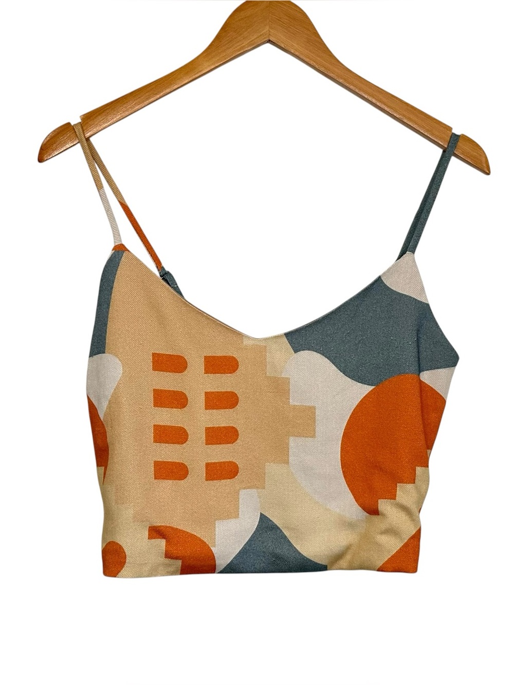 Averie Womens Alora Printed Crop Top Sz Large Multicolor Smocked Sleeveless